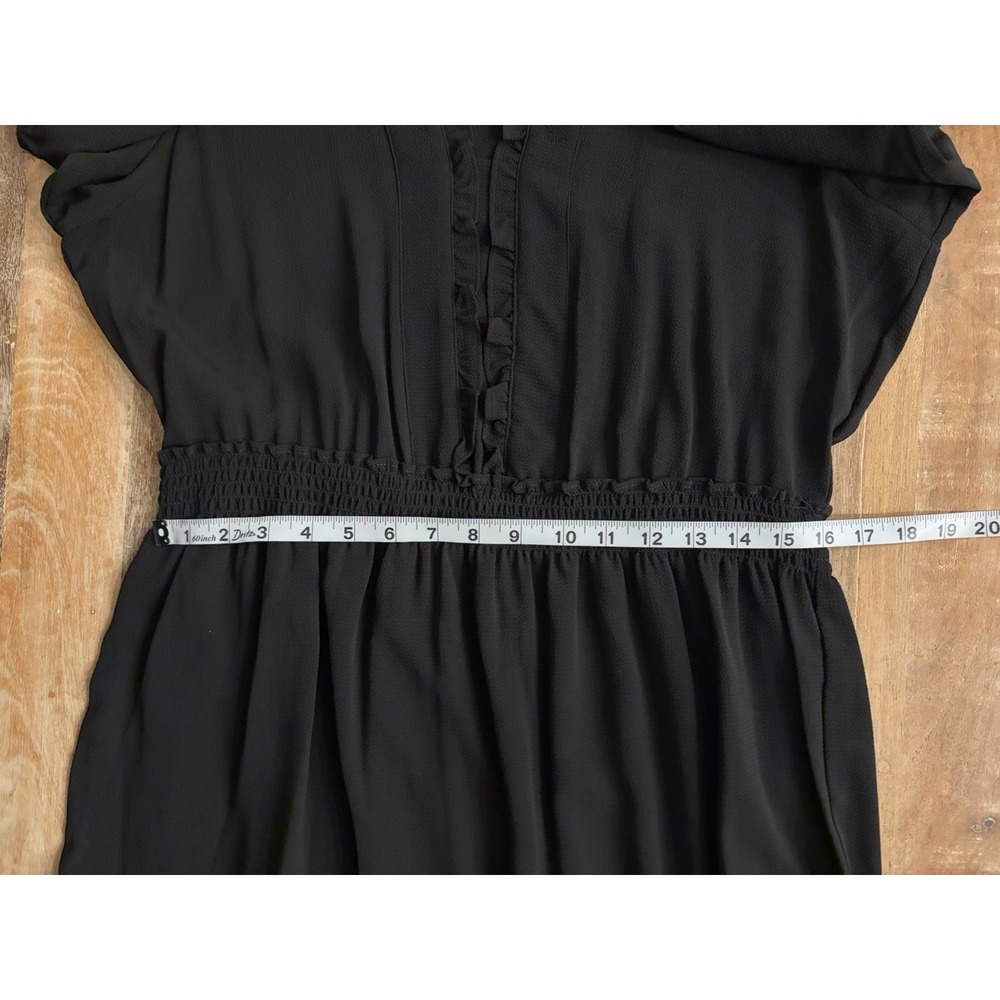 London Times Black Ruffle Neck Smocked Waist Tiered Dress Long Sleeve‎ Womens 14 - Picture 13 of 15